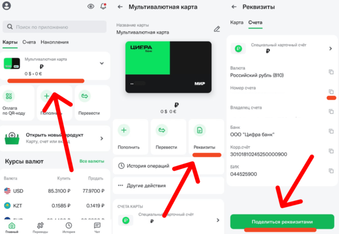 Где найти реквизиты в Цифра Банке
