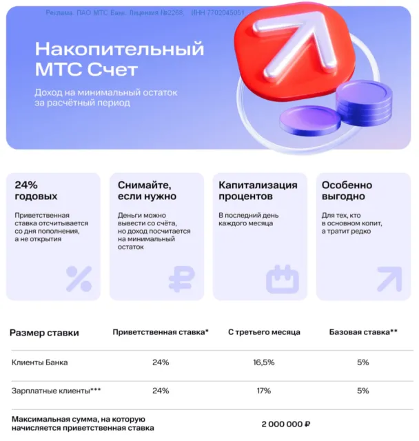 Накопительный счет МТС 24% годовых 