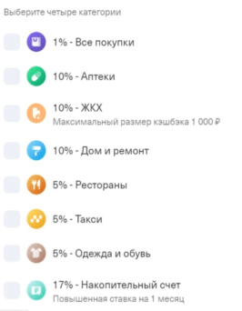 Категории кэшбэка 10% от Т-Банка