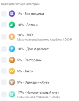 Категории кэшбэка 10% от Т-Банка