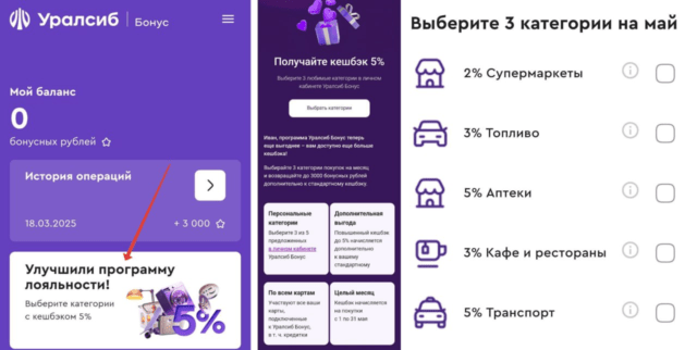 Категории кэшбэка УралСиб на май 2025